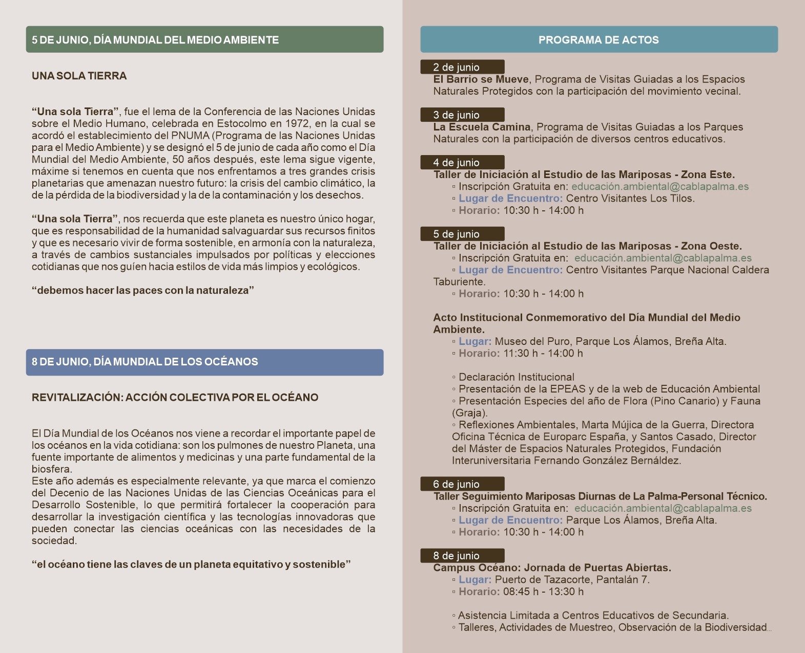 El Cabildo reivindica el valor de los ecosistemas de La Palma en los días mundiales del Medioambiente y los Océanos