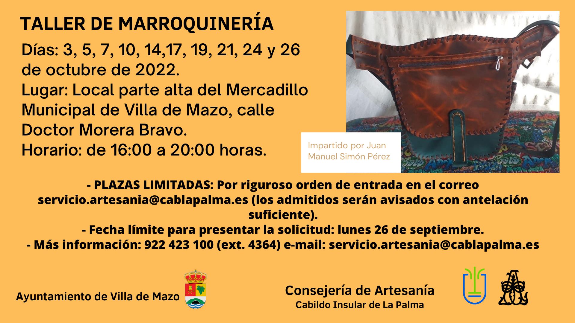 Artesanía organiza un taller de marroquinería el mes de octubre impartido por Juan Manuel Simón Pérez 