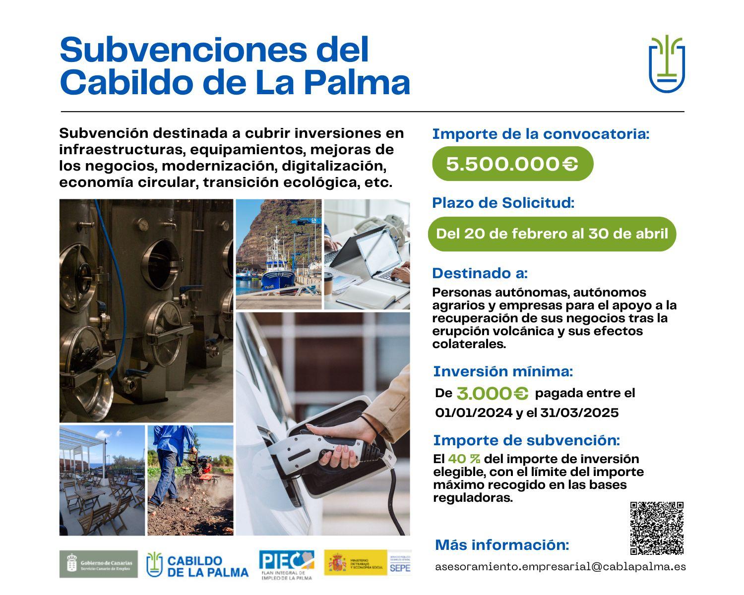 El Cabildo abre la convocatoria de subvenciones para empresas, personas autónomas y autónomos agrarios afectadas por el volcán