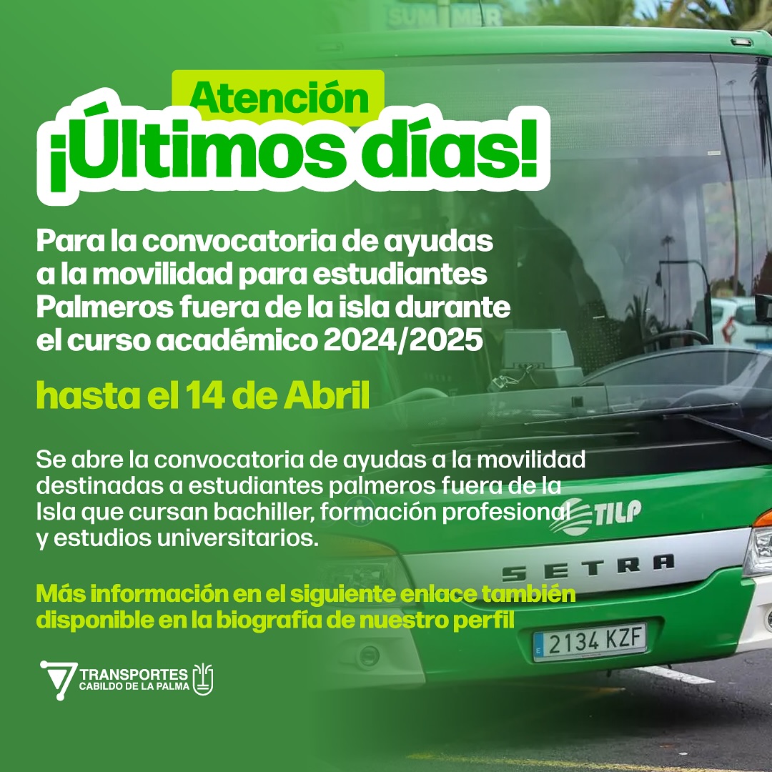 El Cabildo mantiene abierto el plazo para solicitar las ayudas a la movilidad para alumnado palmero fuera de la Isla 
