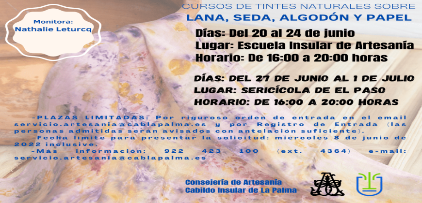 Artesanía organiza dos cursos de tintes naturales sobre lana, seda, algodón y papel